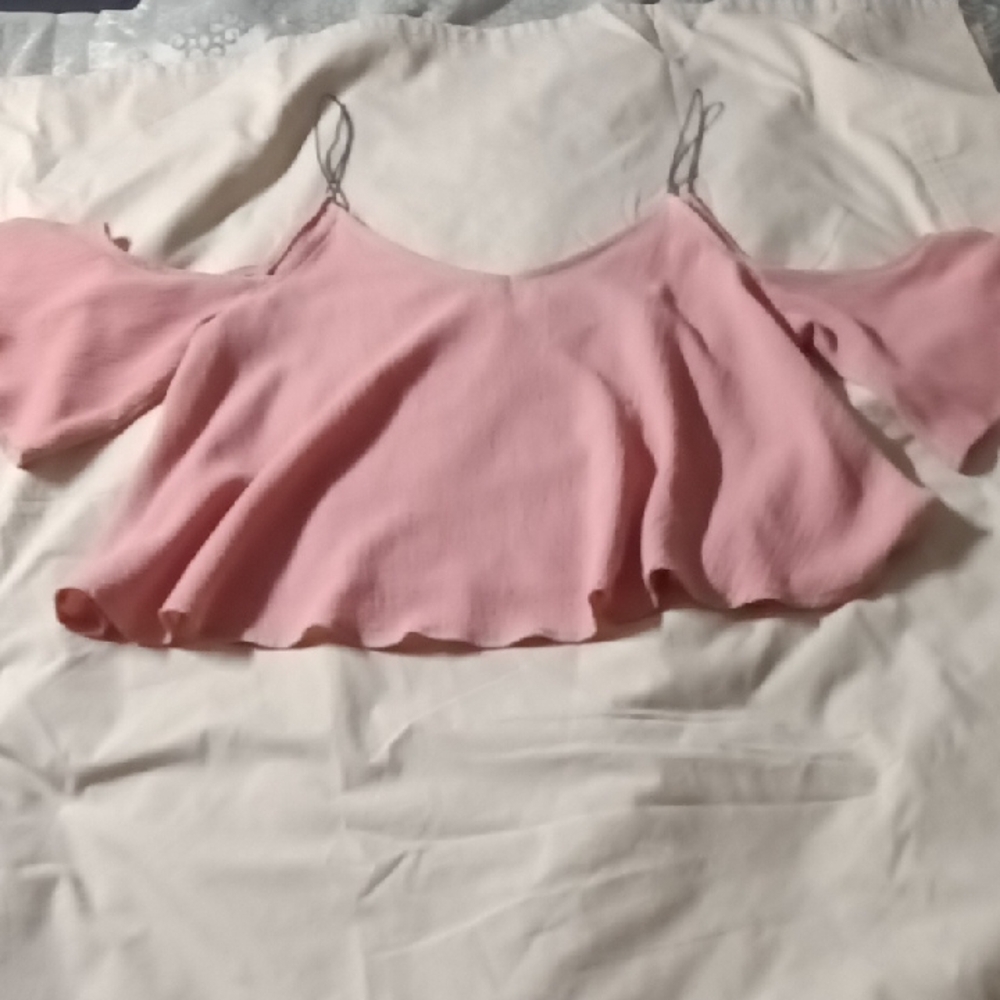 Polly & Esther Pink Off-Shoulder Crop Top